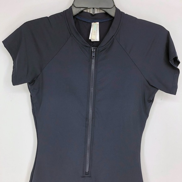 Sea Level Swim Women One Piece Swimsuit 8 Navy Blue Half Zip Short Sleeve NWOT - Picture 4 of 7